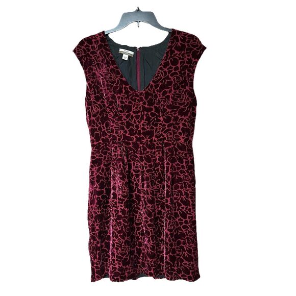 Muse Boston Proper Velvet Dress 12 Midi Sleeveless Floral Burgundy - Picture 1 of 10